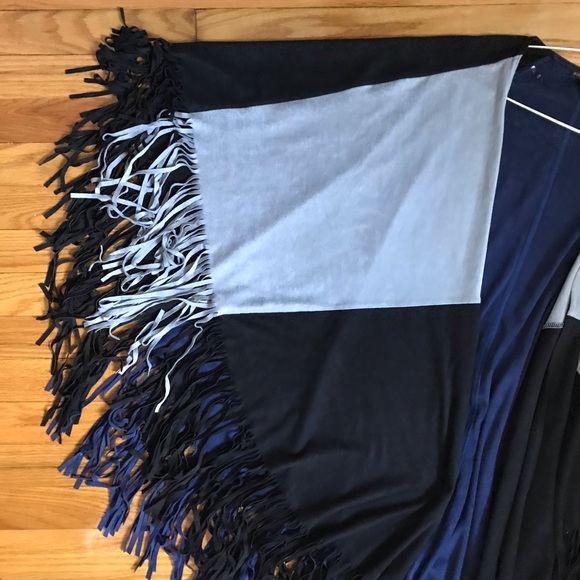 Alberto Makali NWOT Color Block Boho Vegan Suede Fringe Cape - Picture 5 of 6